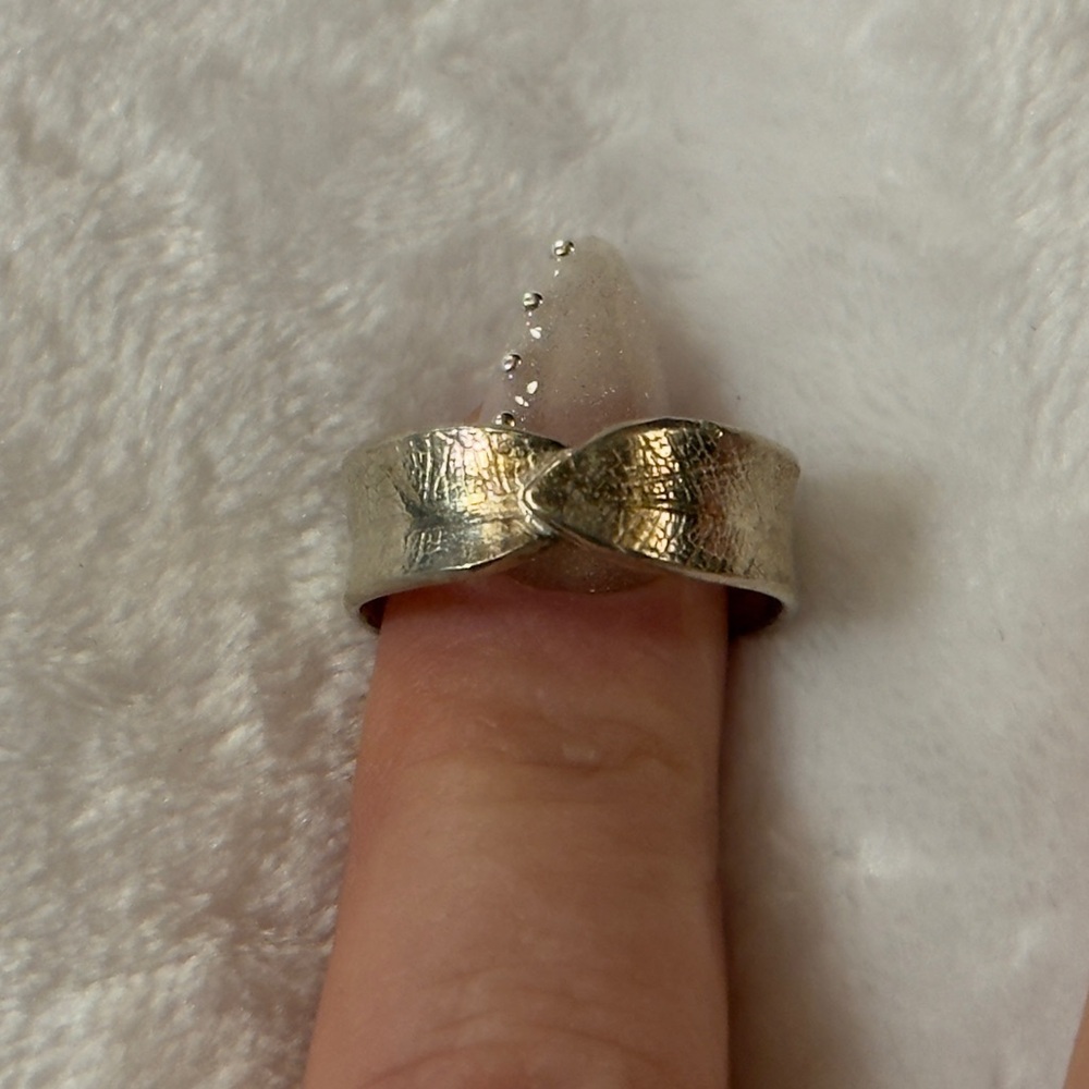 Artisan Made 935 Sterling Silver Bodhi Leaf Plant Textured Ring Size 9 1/2